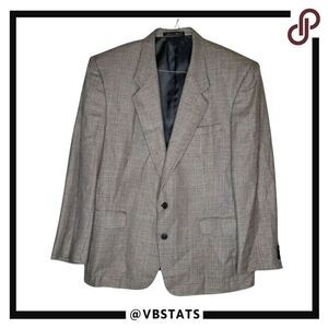 Pierre Balmain Tan-Gray Plaid Sports Coat in Size 46 Regular (Silk-Wool) Blend